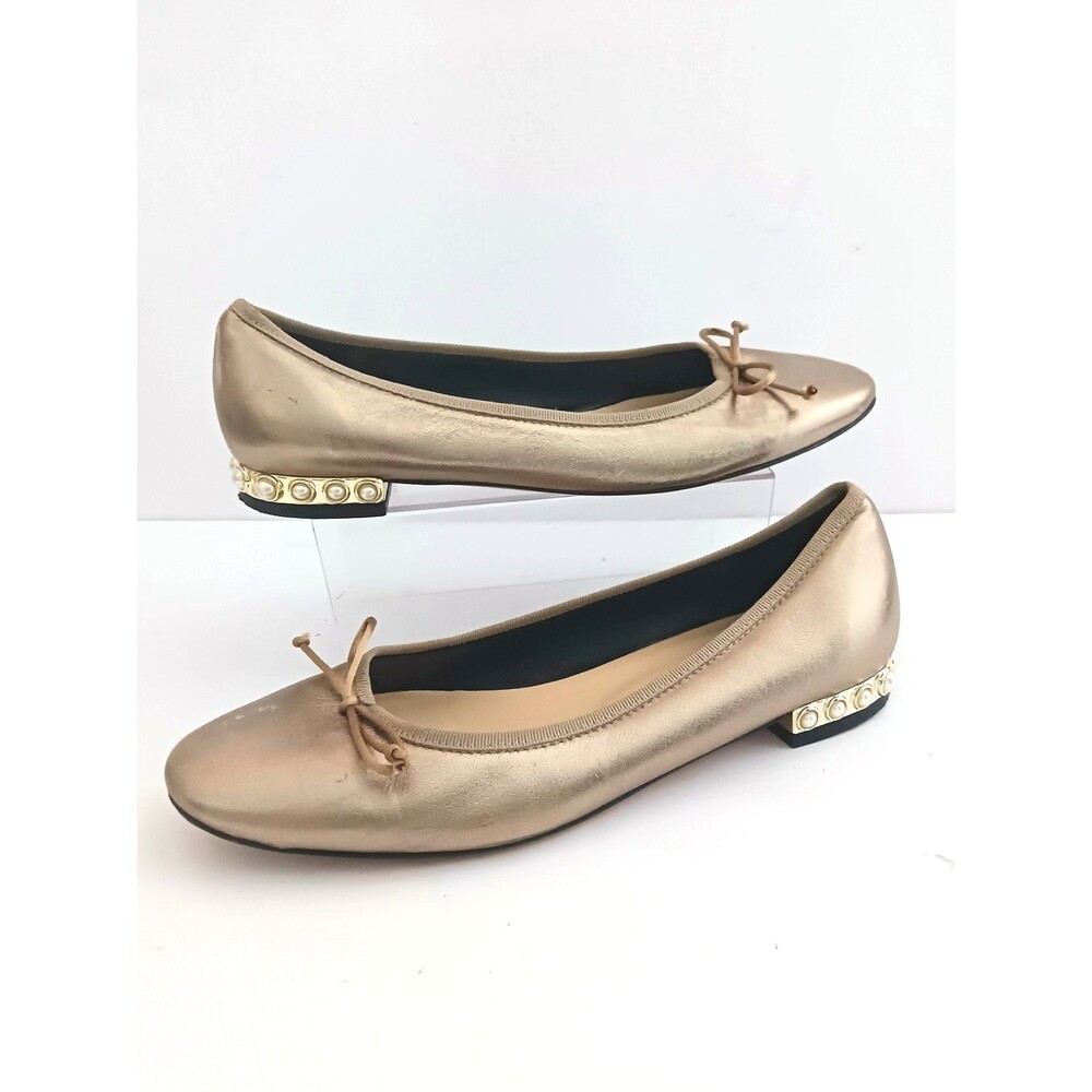 Fabio Rusconi Gold Leather Ballet Flat Gold/Pearl Low Block Heel Italy 36.5/ 6.5